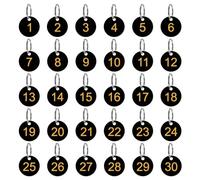 sourcing map Number Key Tags 1-30, 30 Pcs 35mm Round Number Tags Plastic Numbered Keychains for Dormitory Keys House Lockers, Black-Yellow