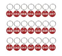 sourcing map Number Key Tags 1-50, 30mm Round Aluminum Metal Number Tags with Key Rings Numbered Keychains Luggage Labels ID Tag for Dormitory House Lockers Identification Hang Tags, Red