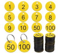 sourcing map Numbers Key Tags, 1-100 Plastic ID Hang Tag with Metal Ring Numbered Tags for Dormitory Key Chain Box Cabinet Lockers(Yellow & Black)