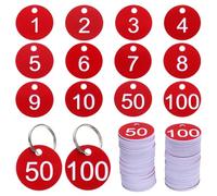 sourcing map Numbers Key Tags, 1-100 Plastic ID Hang Tag with Metal Ring Numbered Tags for Dormitory Key Chain Box Cabinet Lockers(Red & White)