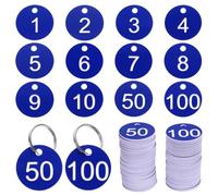sourcing map Numbers Key Tags, 1-100 Plastic ID Hang Tag with Metal Ring Numbered Tags for Dormitory Key Chain Box Cabinet Lockers(Blue & White)