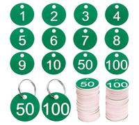 sourcing map Numbers Key Tags, 1-100 Plastic ID Hang Tag with Metal Ring Numbered Tags for Dormitory Key Chain Box Cabinet Lockers(Green & White)