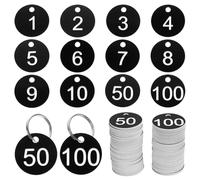 sourcing map Numbers Key Tags, 1-100 Plastic ID Hang Tag with Metal Ring Numbered Tags for Dormitory Key Chain Box Cabinet Lockers(Black & White)