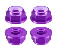 sourcing map Nylon Insert Hex Lock Nuts, 4pcs - M6 x 1mm Aluminum Alloy Self-Locking Nut, Anodizing Flange Lock Nut for Fasteners(Purple)
