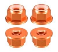 sourcing map Nylon Insert Hex Lock Nuts, 4pcs - M8 x 1.25mm Aluminum Alloy Self-Locking Nut, Anodizing Flange Lock Nut for Fasteners(Orange)
