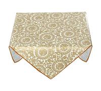 sourcing map Oil Water Vinyl Plastic Tablecloth Square 24" x 24" for Wedding/Restaurant/Parties Tablecloth Gold Tone Flower Printed