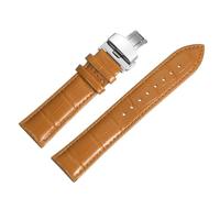 sourcing map Orange Leather Watch Band 24mm Quick Release Genuine Strap with Silver Deployment Butterfly Buckle for Men & Women
