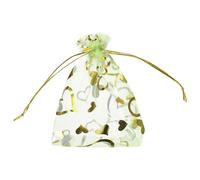 sourcing map Organza Bag 3.5" x 4.7", Sheer Heart Mesh Bags Drawstring Gift Bags Bulk Party Favor Bag Jewelry Pouches for Wedding Candy Valentines (Green-Gold, Pack of 50)