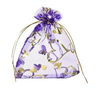 sourcing map Organza Bag 5" x 7", Sheer Heart Mesh Bags Drawstring Gift Bags Bulk Party Favor Bag Jewelry Pouches for Wedding Candy Valentines (Light Purple-Gold, Pack of 100)