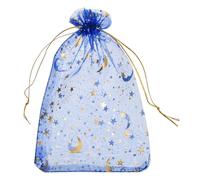 sourcing map Organza Bag 5" x 7", Sheer Moon Star Mesh Bags Drawstring Gift Bags Bulk Party Favor Bag Jewelry Pouches for Wedding Candy Valentines (Bright Blue-Gold, Pack of 50)