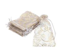 sourcing map Organza Bags, 100Pcs 3.1x4.3 Inch Candy Mesh Bag with Drawstring Jewelry Gift for Party Favor Pouch Christmas Wedding Festival Small Gift, White-Gold