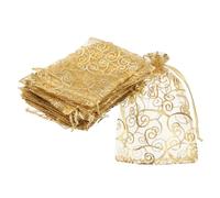 sourcing map Organza Bags, 100Pcs 3.9x5.9 Inch Candy Mesh Bag with Drawstring Jewelry Gift for Party Favor Pouch Christmas Wedding Festival Small Gift, Yellow-Gold