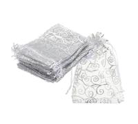 sourcing map Organza Bags, 50Pcs 8 x 11cm Candy Mesh Bag with Drawstring Jewelry Gift for Party Favor Pouch Christmas Wedding Festival Small Gift, White-Silver