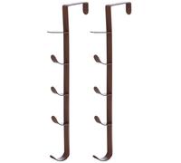 Sourcing Map Over The Door Hook - Metal Vertical Coat Hanger With 5 Hooks for Hanging Bags, Towels, and Hats - Bathroom Behind Back of Door Rack, Brown