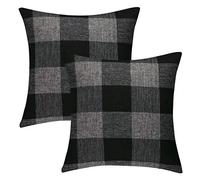 sourcing map Pack of 2 Check Cotton Linen Cushion Cover, Decorative Throw Pillow Cases for Home Couch Bed Car Decors - Square Pillow Covers 45x45cm/18x18in, Black, Grey 55 x 55cm