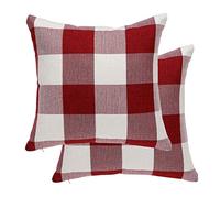 sourcing map Pack of 2 Check Cotton Linen Cushion Cover, Decorative Throw Pillow Cases for Home Couch Bed Car Decors - Square Pillow Covers 45x45cm/18x18in, Red, White 45 x 45cm