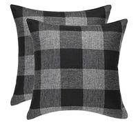 sourcing map Pack of 2 Check Cotton Linen Cushion Cover, Decorative Throw Pillow Cases for Home Couch Bed Car Decors - Square Pillow Covers 45x45cm/18x18in, Black, Grey 45 x 45cm