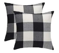 sourcing map Pack of 2 Check Cotton Linen Cushion Cover, Decorative Throw Pillow Cases for Home Couch Bed Car Decors - Square Pillow Covers 45x45cm/18x18in, Black, White 45 x 45cm