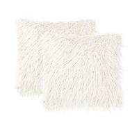 sourcing map Pack of 2 Soft Long Shaggy Faux Fur Throw Cushion Covers,Decorative Soft Plush Pillow Cover,Square Throw Pillowcases for Sofa Couch,18" x 18", Snow White