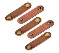 Sourcing Map Pack of 5 Leather Cable Straps Cord Organizer 63x16mm Portable Cable Leather Clips Light Brown Earphone Cord Management