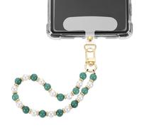 sourcing map Pearl Beaded Phone Wrist Strap, Phone Chain Lanyard Hands-Free Wristlet Bracelet Phone Charm with Tether Tab for Wallet Keychain Camera Earphone, Green & White