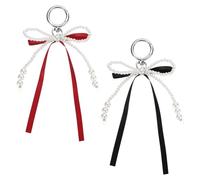 sourcing map Pearl Bow Keychain, 15mm Y2k Aesthetic Imitation Pearl Bowknot Ribbon Keyring, Cute Bag Charm for Tote Bags Purse Handbag, Black, Wine Red Pack of 2