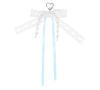 sourcing map Pearl Bow Keychain, 16mm Y2k Aesthetic Hollow Heart Bowknot Ribbon Keyring, Cute Bag Charm for Tote Bags Purse Handbag, Blue Pack of 1