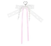 sourcing map Pearl Bow Keychain, 16mm Y2k Aesthetic Hollow Heart Bowknot Ribbon Keyring, Cute Bag Charm for Tote Bags Purse Handbag, Pink Pack of 1