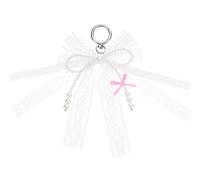 sourcing map Pearl Bow Keychain, 16mm Y2k Aesthetic Imitation Pearl Lace Bowknot Keyring, Cute Bag Charm for Tote Bags Purse Handbag, Pink Pack of 1