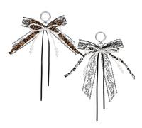 sourcing map Pearl Bow Keychain, 16mm Y2k Aesthetic Leopard Print Ribbon Imitation Pearl Keyring, Cute Bag Charm for Tote Bags Purse Handbag, Brown, Cream Pack of 2