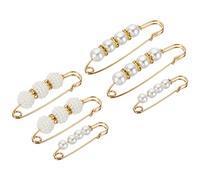 sourcing map Pearl Brooch Pins 6 Styles 1.5/2.3/3 Inch Metal Faux Pearl Decorative Collar Safety Pins Clips for Women Clothing Dress Pants Trousers Skirt Waist, White, 6pcs