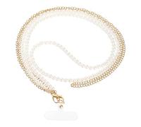 sourcing map Pearl Crossbody Phone Lanyard, Phone Shoulder Strap with Tether Patches, Anti-Theft CellPhone Neck Holder Accessories for Women, Gold