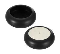 sourcing map Pebble Tealight Candle Holders 2 Pcs Ceramic Candle Holders for Garden Desk Table Home Decor, Black