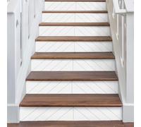 sourcing map Peel and Stick Stair Riser Stickers White Herringbone 3 Strips | 39.37"x7.09" Self-Adhesive Vinyl Scandinavian Stair Covers Riser Decals with Scraper for Stairway Steps