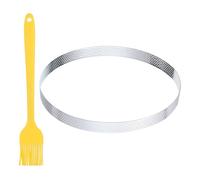 sourcing map Perforated Cake Rings 7.5 Inch Stainless Steel Round Cake Mousse Ring Molds with Brush for Baking Cake Dessert Pastry Making, Silver Tone