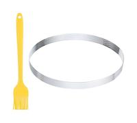sourcing map Perforated Cake Rings 7.9 Inch Stainless Steel Round Cake Mousse Ring Molds with Brush for Baking Cake Dessert Pastry Making, Silver Tone