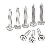sourcing map Phillips Hex Washer Self Tapping Screws, M4 x 25mm 304 Stainless Steel Hex Flange Sheet Metal Screw 60pcs