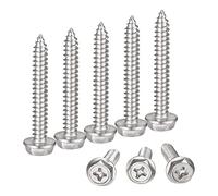 sourcing map Phillips Hex Washer Self Tapping Screws, M6 x 40mm 304 Stainless Steel Hex Flange Sheet Metal Screw 10pcs