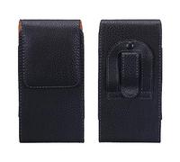 sourcing map Phone Belt Holder Case for 5.0-5.2" Cell Phones, Vertical Grain Leather Phone Belt Pouch for Men Women with Clip Loops, Black 6"x3.1"x0.5"