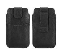 sourcing map Phone Belt Holder Case for 5.2" Cell Phones, Vertical Leather Phone Belt Pouch for Men Women with Clip Loops, Black