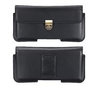 sourcing map Phone Belt Holder Case for 6.4-7.2" Cell Phones, Horizontal Leather Phone Belt Pouch for Men Women with Clip Loops, Black