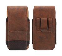 sourcing map Phone Belt Holder Case for 6.6-7.2" Cell Phones, XXL Vertical Grain Leather Phone Belt Pouch for Men Women with Clip Loops, Dark Brown