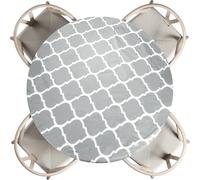 sourcing map Picnic Table Cloth, 54" Round Vinyl Diamond Elastic Edged Fitted Tablecloth Waterproof Flannel Backed Table Covers for Dining Camping Outdoor, Grey/White