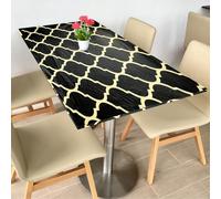 sourcing map Picnic Table Cloth, 78"x35" Rectangle Vinyl Diamond Elastic Edged Fitted Tablecloth Waterproof Flannel Backed Table Covers for Dining Camping Outdoor, Yellow/Black