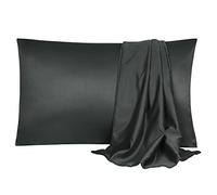 sourcing map Pillowcase Set Silk Satin Pillow Cases for Hair and Skin, Pillow Cases 2 pack with Envelope Closure Black 35 x 50cm
