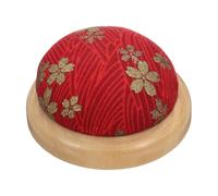 sourcing map Pin Cushion Wooden Base Japanese Style Round Pincushion Needle Holder for Sewing Quilting Needlework DIY Crafts, Red Plum Blossom