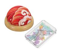 sourcing map Pin Cushion Wooden Base with 50 Pieces Sewing Pins Set Japanese Style Round Pincushion Needle Holder for Sewing Quilting Needlework DIY Crafts, Red Wave