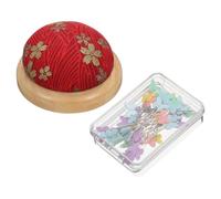sourcing map Pin Cushion Wooden Base with 50 Pieces Sewing Pins Set Japanese Style Round Pincushion Needle Holder for Sewing Quilting Needlework DIY Crafts, Red Plum Blossom