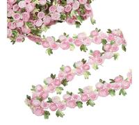 sourcing map Pink Flower Lace Trim Ribbon, 0.9" x 5 Yards Polyester Embroidered Crochet Lace Trim Fabric for Sewing, Wedding Decorations, Headbands, DIY Crafts Making