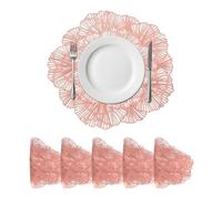 sourcing map Pink Flower Round Placemats Set of 6 for Dinner Tables, Metallic Polyvinyl Pressed Placemats Washable Table Mats for Dinner Table Decor (15" x 15"/38 x 38cm)